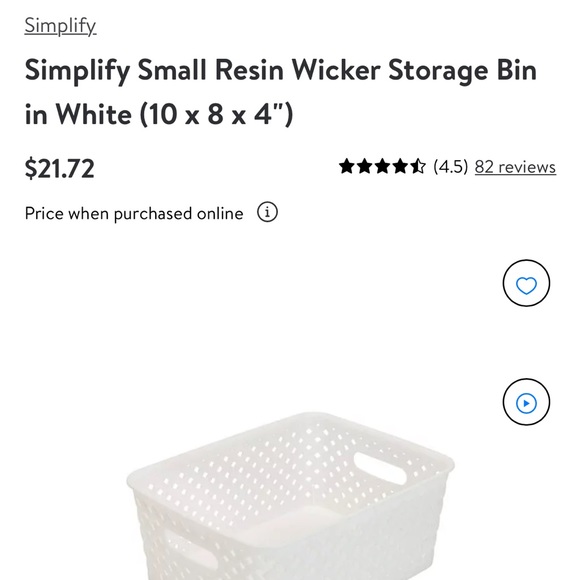 NWT Simplify Small Resin Wicker Storage Bin in White (10 x 8 x 4") - Picture 3 of 5